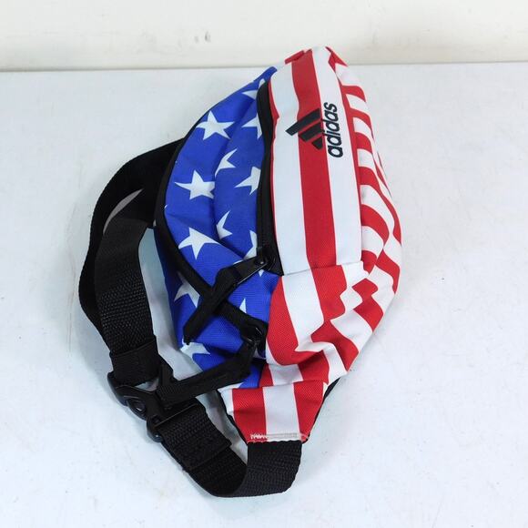 Adidas American Flag Fanny Pack Belt Bag Red White Blue Zip Closure - Picture 3 of 6